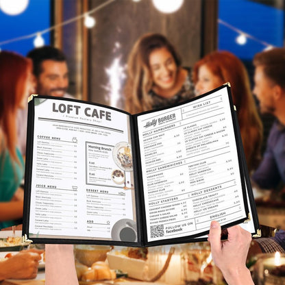 10 Pack Menu Covers 6 Page 12 View, 8.26 x 11.69 Inches Transparent Restaurant Recipe Menu Covers Menu Holder with Leatherette Trim & Metal Corners for Bar Cafe Restaurant