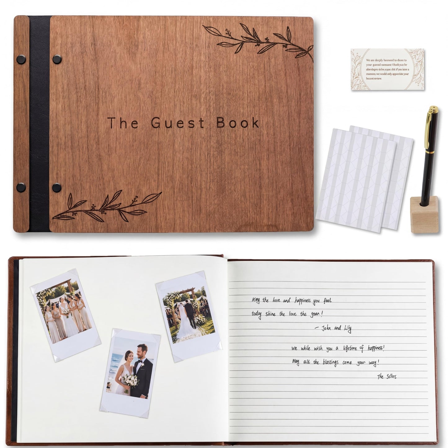 Aspen Studio Guest Book with Signing Pen with Photo of Polaroid for Wedding Book and Memorial Occasions Guest Signing Book for Wedding, Memory Guest Book