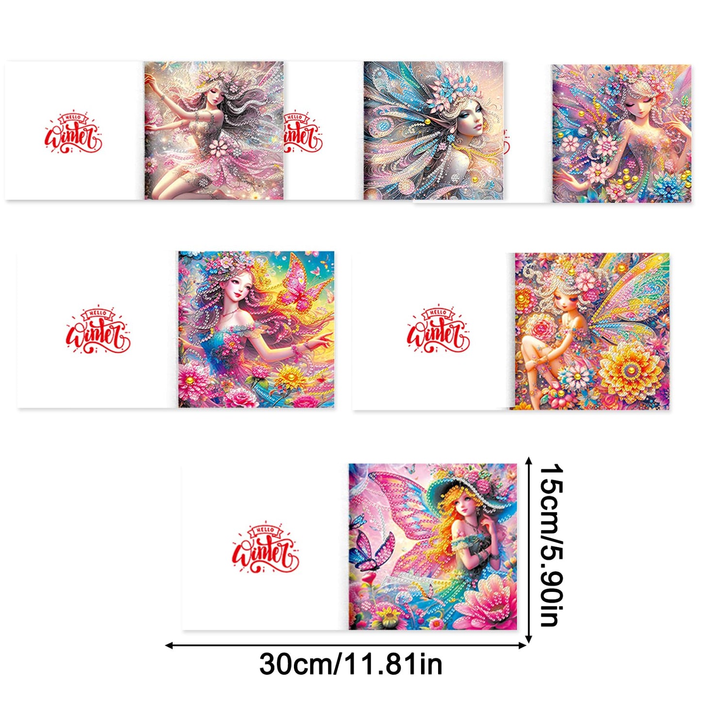 pigpigboss 6 Packs Fairy Diamond Painting Art Greeting Card with Envelope, Butterfly Flower Diamond Painting Greeting Card, Angel Wings Birthday Cards with Diamonds for Adult Birthday Blessing