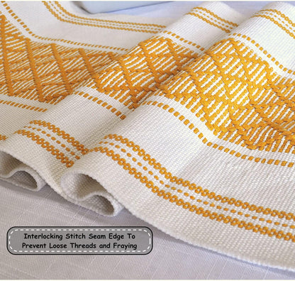 14 90 Inches, Boho Table Runner with Tassels x Yellow & Cream | Woven Washable Console Table / Dresser Runner