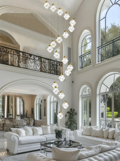 H142in Foyer Chandelier Big Chandeliers for High Ceiling Gold Pendant Light Fixture 26-Lights Crystal Chandelier Lighting Fixture for Living Room Staircase Villa