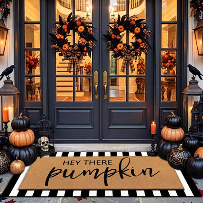 Tinideya 2 Pcs Door Mat Welcome Non Slip Coir Mats Floor Layering Doormats Seasonal for Front Porch Entryway Decor(Pumpkin)