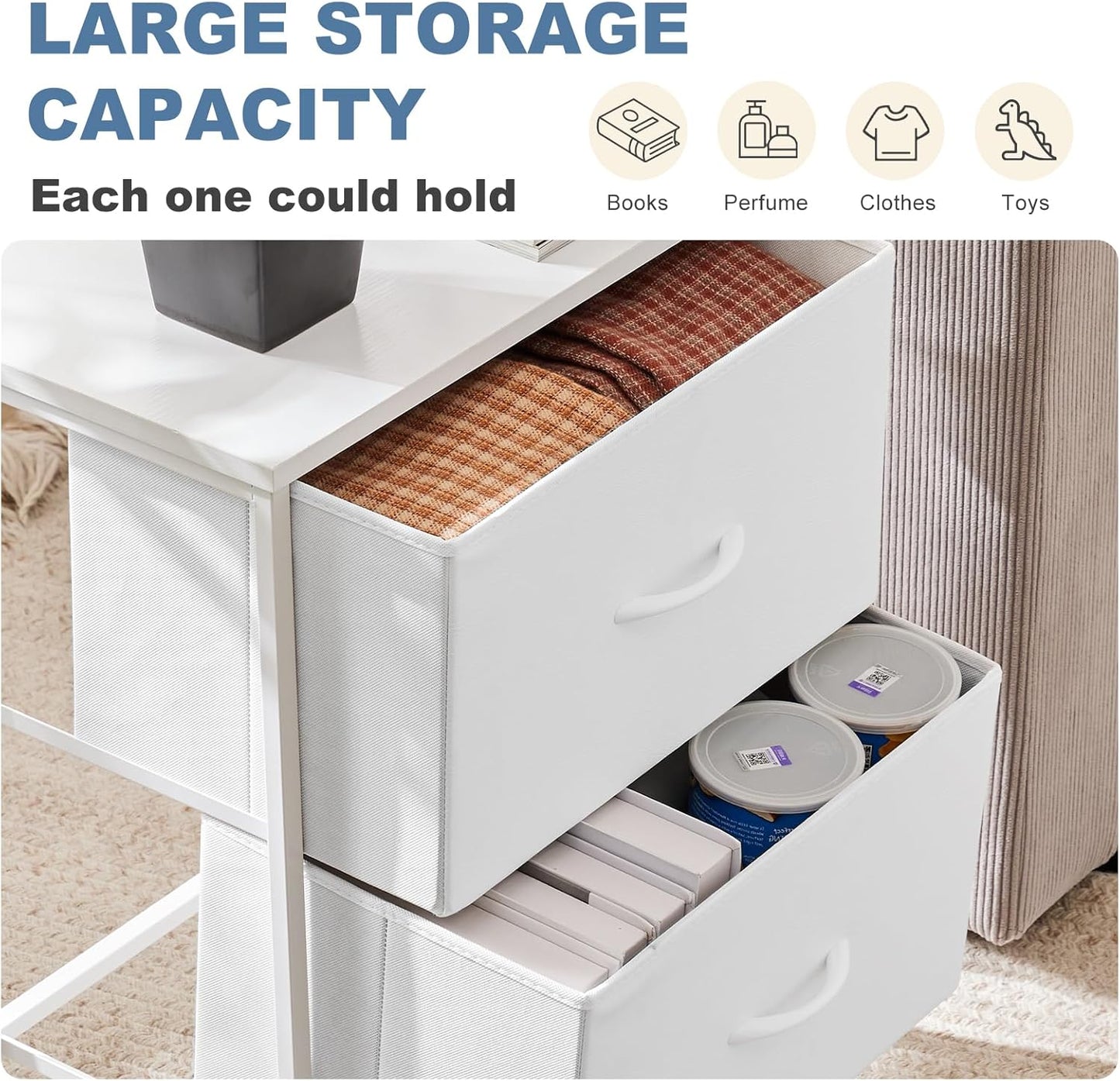 2 20 inch Closet, DUMOS Nightstand Small Dresser with Fabric Drawers Side Tables Bedroom End Table Kids Bedside Storage