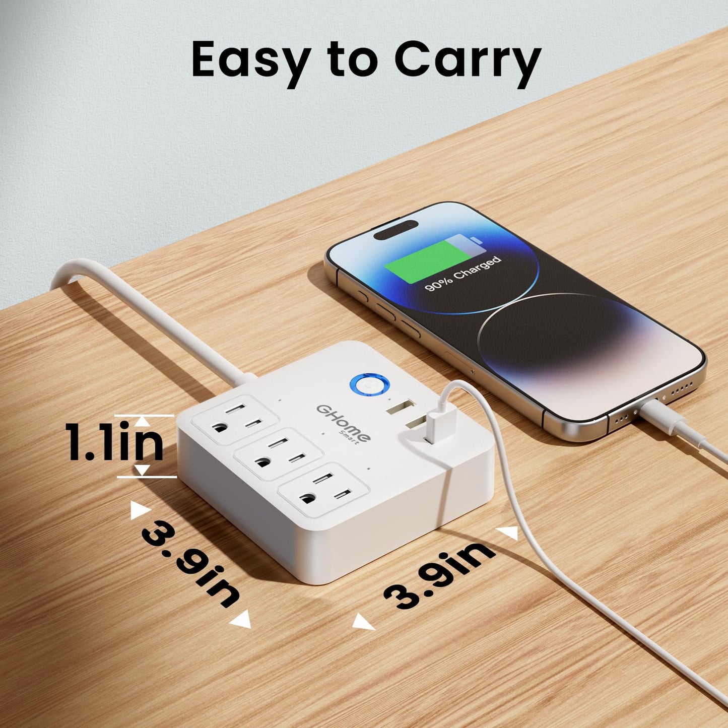 GHome Smart Plug Power Strip Works with Alexa & Google Home - 3 Individually Controlled Smart Outlets Switches 3 USB Ports, 4FT Extension Cord, WiFi Power Strip, Multi-Plug Extender for Home Offices