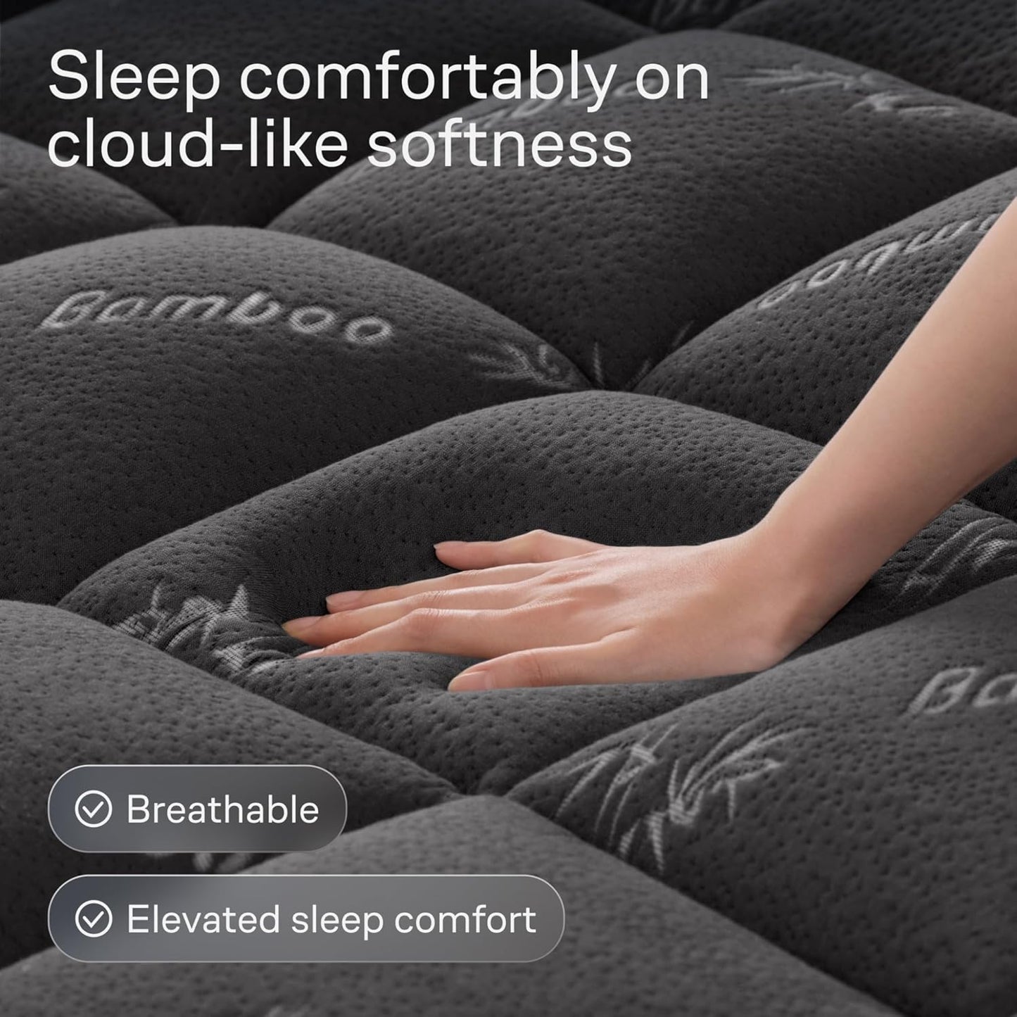 Niagara Sleep Solution Ultra Soft King Size Mattress Topper - Bamboo Viscose Pillow Top for Back Pain Relief | Naturally Cooling, Dark Gray