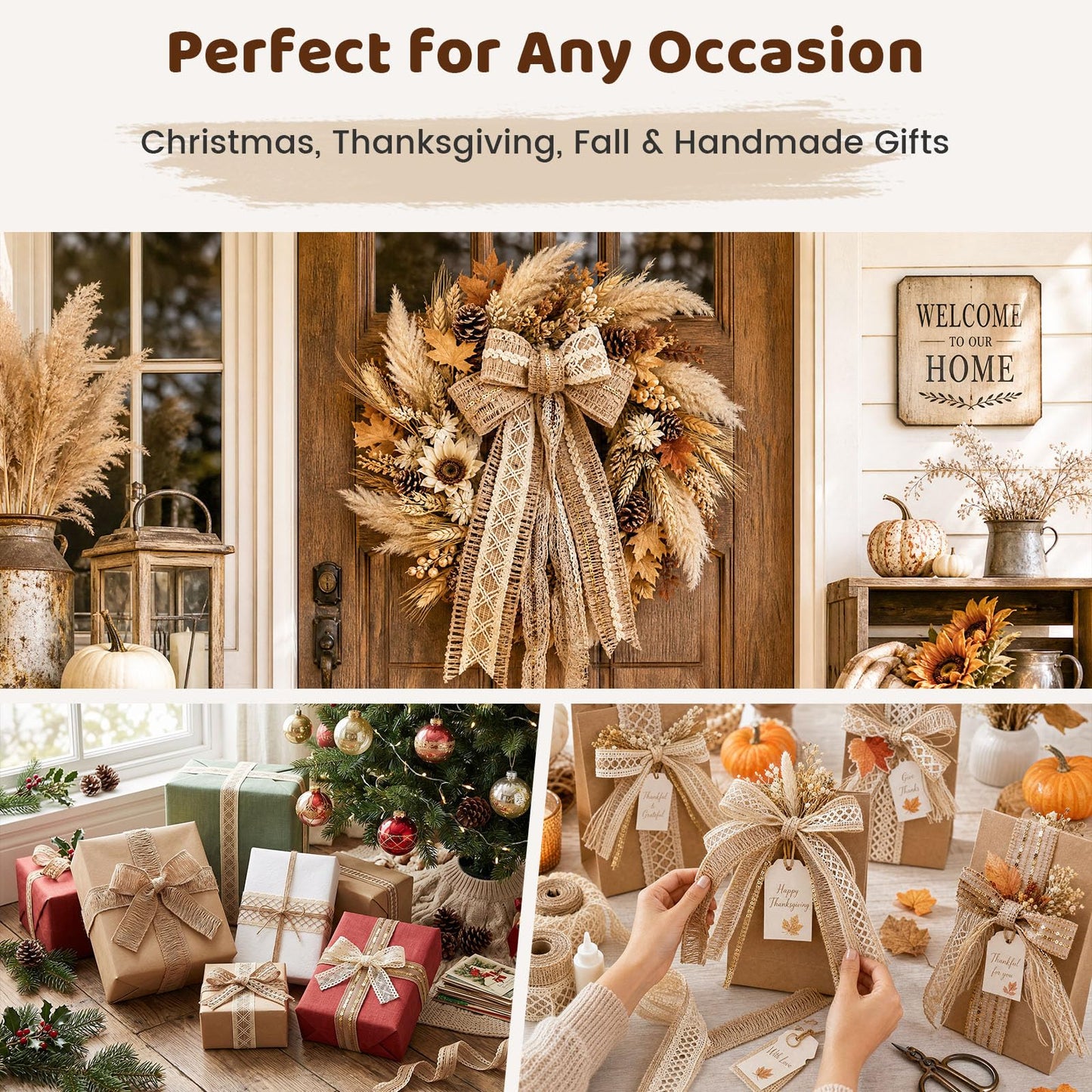 VGOODALL 9 Rolls Jute Ribbons,Lace Craft Ribbon Burlap 18 Meters for Crafts Wraping Gifts Party Holiday and Rustic Wedding Decorations