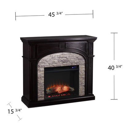 SEI Furniture Tanaya Faux Stacked Stone Electric Fireplace, New Ebony/Gray