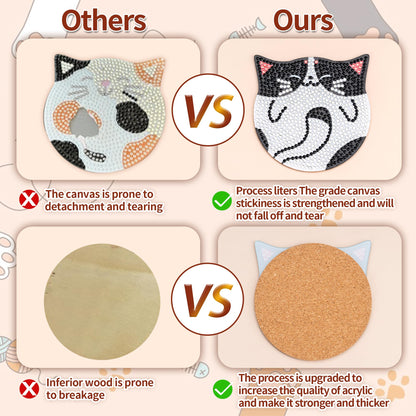 handlish 6 Pieces of Cute cat Diamond Art Coaster with Stand, Adult and Child Diamond Painting Art Set, DIY Diamond Art for Beginners, Family Craft Items (CAT)