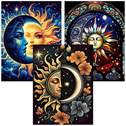 DIPQYART 3 Pack Diamond Art Kits for Adults, Sun and Moon Diamond Painting Kits for Adults, 5D DIY Round Drill Gem Art Paint with Diamonds Dots Crafts Kits for Home Decor Gift 12x16inch