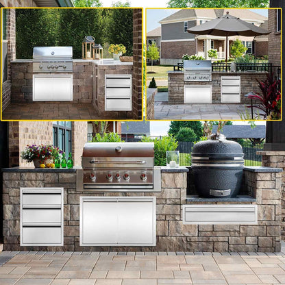 Outdoor Kitchen Drawers, 18" W x 24" H x 23" D Outdoor Kitchen Drawers Stainless Steel, Flush Mount Access 3 Drawer for Outdoor Kitchen Island