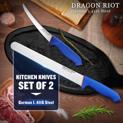 DRAGON RIOT Carving Knife Set for Meat 12 Inche Meat Slicing Knife and Boning Knife and 6 Inch Curved Beef Brisket Trimming Bundle