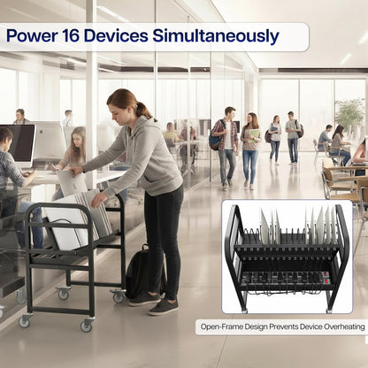 VIVO 16-Bay Laptop and Tablet Open Charging Station Designed for Chromebooks and More, Mobile Storage Cart, Devices up to 24 inches, Black, CART-LAPC3