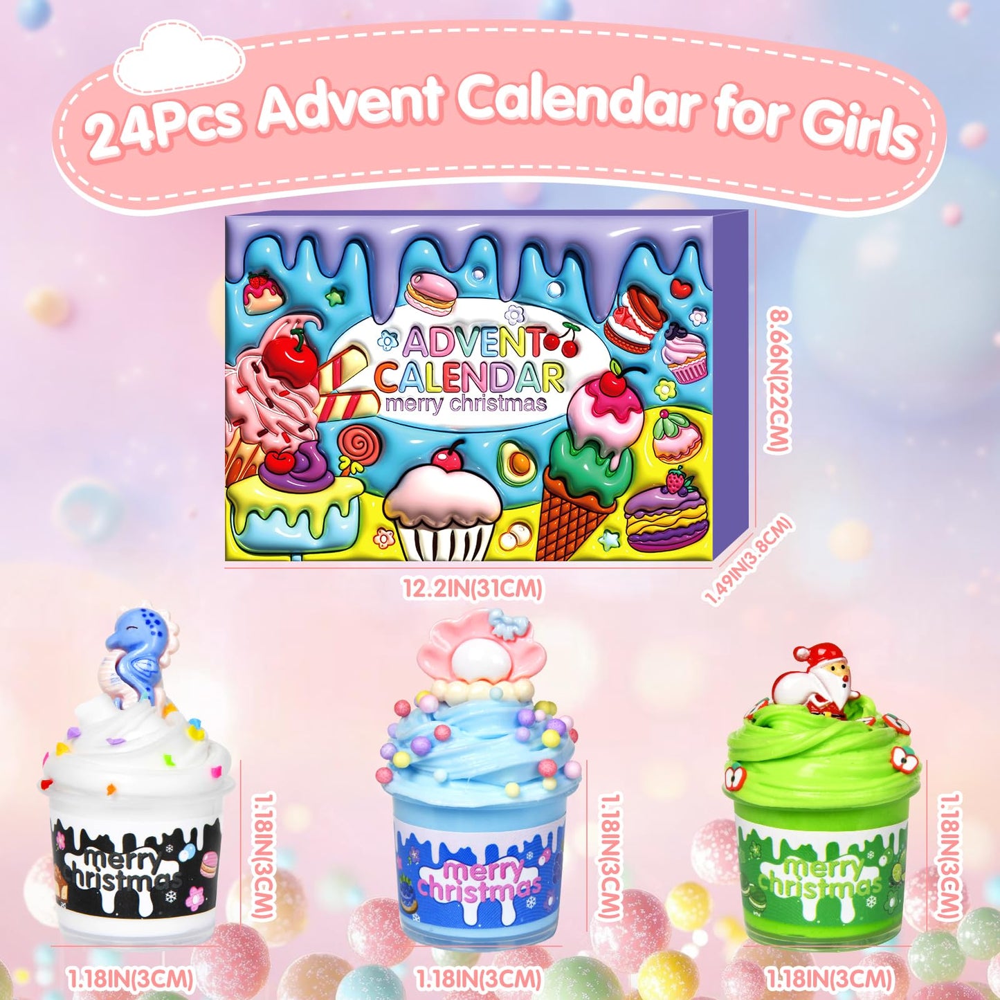 Slime Advent Calendar 2026 for Grils, Christmas Countdown Calendar for Kids, 24 Days of Xmas Count Down Calendar for Girls and Boys