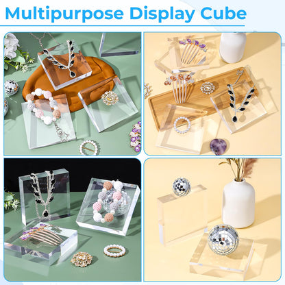 4Pcs Acrylic Blocks for Display 4 x 4 x 1 Inch Clear Acrylic Square Display Block Lucite Blocks Clear Polished Cube Risers Solid Jewelry Pedestal Stand for Jewelry Perfume Ring Collection Props Cake
