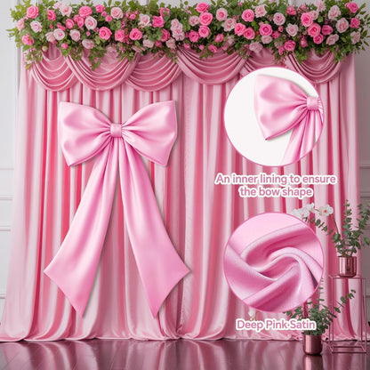 Skiennix Pink Bow Decor - 2 Pack Large & Small Coquette Wall Backdrop for Valentine's Day & Showers