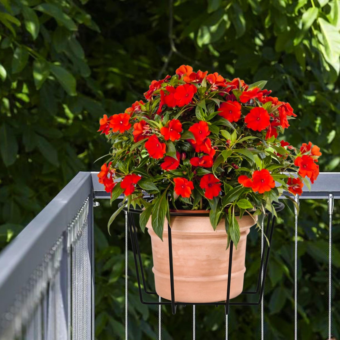 TQVAI 10 Inch Railing Planter - Fit for 1.5 to 3.5 Inches Railing - Adjustable Hanging Planters Outdoor Balcony Deck Flower Pot Holder Metal Baskets for Garden Orchid, Patio Ledge, 3 Pack, Black