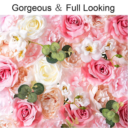 GOUZIBHD Flower Wall Panel, Fake Silk Flower Backdrop, Artificial Flower Wall Mat for Wedding Party Bridal Baby Shower Living Room Decor, 16 X 24 in Silk Rose Wall(Size:12PCS)