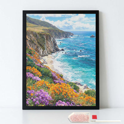 HUINORYA Big SUR California Scenery Diamond Painting Kit with Frame Full Square Drill DIY Bar Cafe Cave Home Room Wall Bathroom Porch Patio Decor Gift, 16 x 12 Inch