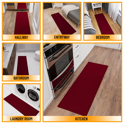 Sweet Home Stores Non-Slip Solid Design Rubberback Indoor Runner Rug for Kitchen, Hallways, Bathroom, Entrance, Bedroom 2'3" x 6', Red