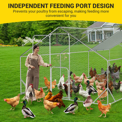 19.7' L x 9.8' W x 6.6' H Large Metal Chicken Coop, Outdoor Chicken Run with Cover and Double Door for Backyard Farm Yard