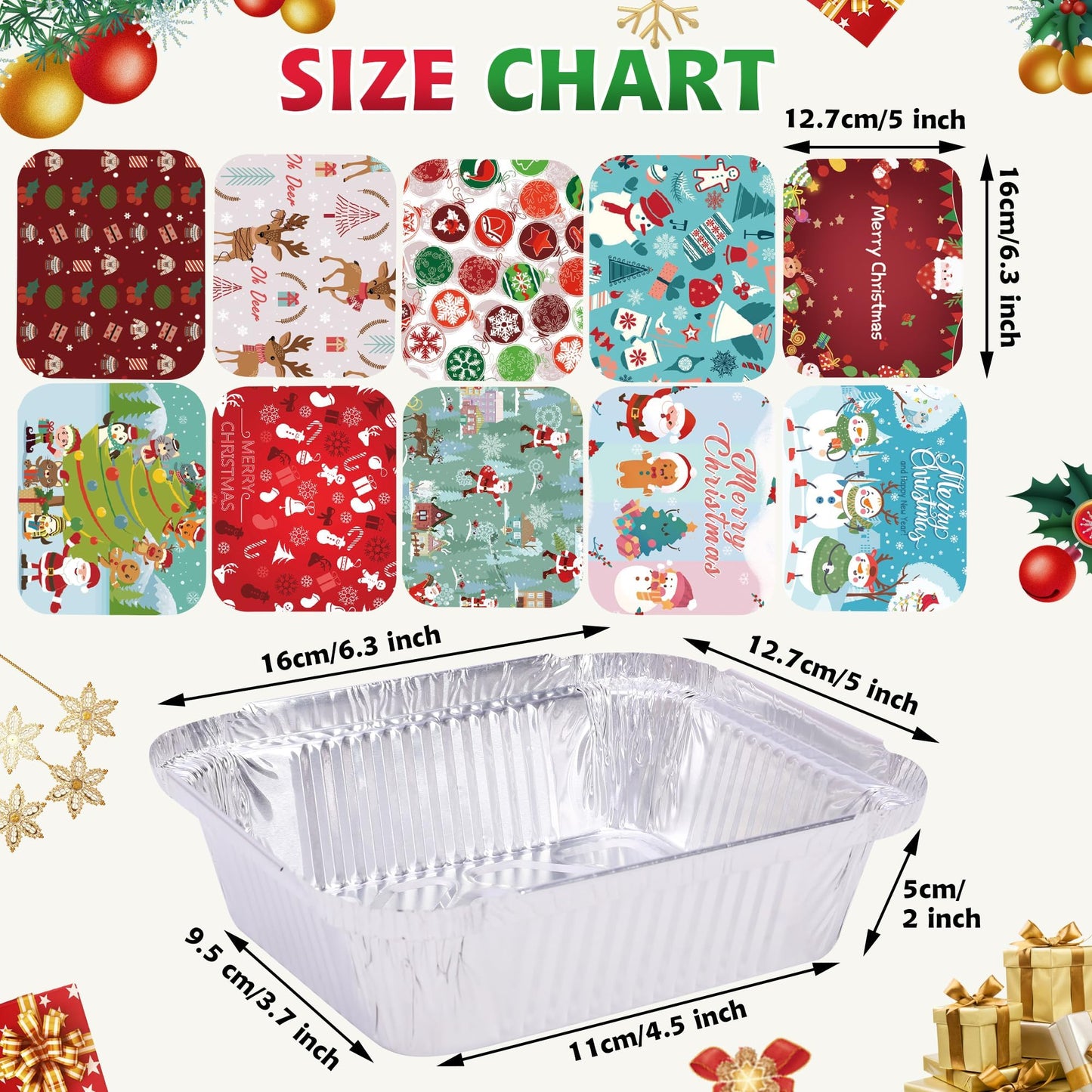 SAITI 50 PCS Christmas Cookie Tins with Lids for Gift Giving, Disposable Food Storage Pan Aluminium Foil Treat Containers for Holiday Leftovers Goodie or Cookie Exchange