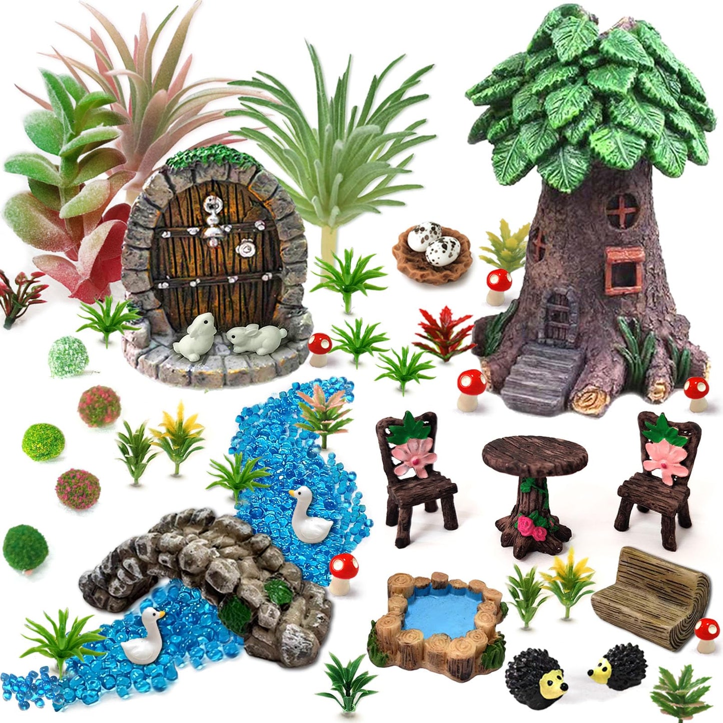 QuarenDen 48 Pcs Fairy Garden Accessories, Micro Landscape Ornaments Kit, Terrarium Miniatures, Fairy Village Accessories, Mini Figurines for Crafts to DIY Miniature Garden