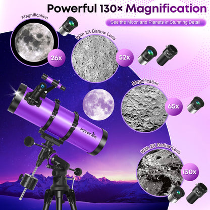 Telescope, 150EQ Newtonian Reflector Telescope for Adults & Beginners, Professional Telescopes for Adults High Powered Astronomy with Equatorial Mount, Phone Mount, Dust Cover & Carrying Bag