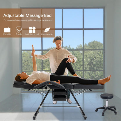 KEIKI Massage Salon Tattoo Chair Esthetician Bed with 2 Tray, Hydraulic Stool, Wide Leg Multi-Purpose 3-Section Facial Bed Table with Adjustable Spa Beauty Equipment, Easy Assembly, Black