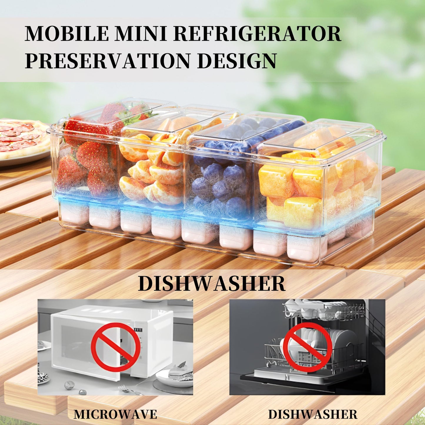 MANO 2pack Chilled Condiment Caddy with Lid Iced Snackle Box Container for Fruit Veggie Serving Tray with Handle Divided Garnish Tray Server Outdoor Camping Picnic Fridge Storage white