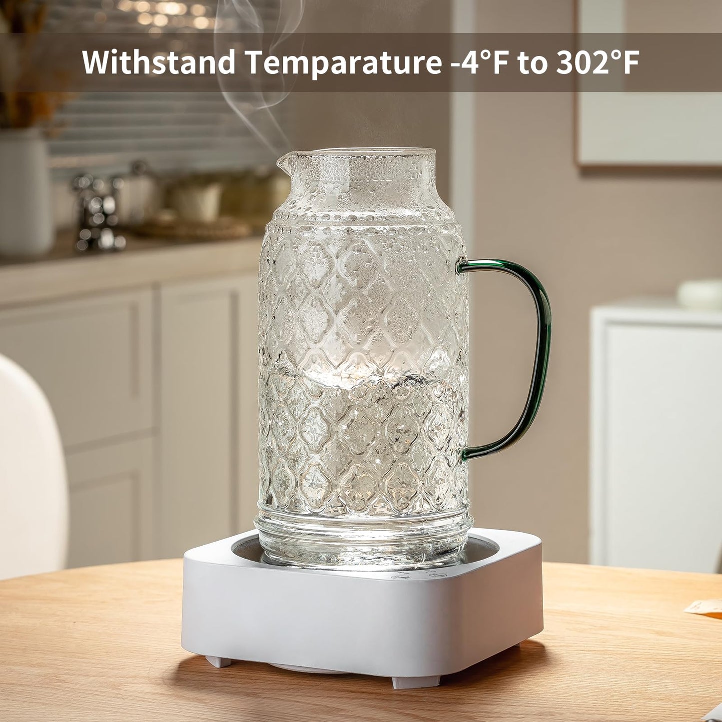 Buaic Glass Pitcher with Lid, 2 PACK 68 oz/2 Liter Vintage Water Pitcher, Clear Borosilicate Glass Water Carafe for Cold Brew, Coffee, Lemonade, Iced Sun Tea,Beverage, Milk, Heat Resistant
