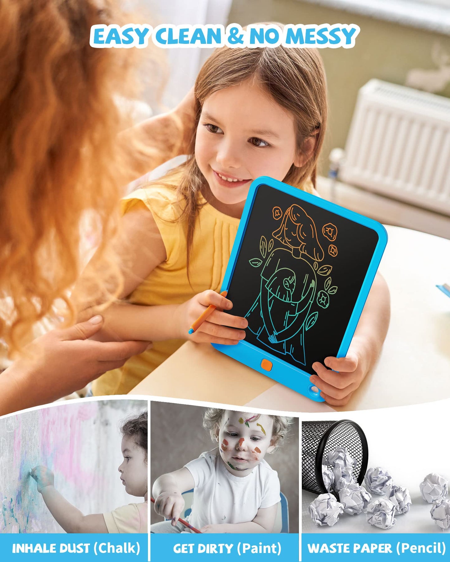 LCD Writing Tablet 10 Inch, Toys for 3 4 5 6 7 8 9 10 Year Old Boys Girls, Colorful Doodle Board Drawing Tablet, Gift for Boys Toddlers Age 3-12 Years, Memo Board, Drawing Pads with Lanyard(Blue)