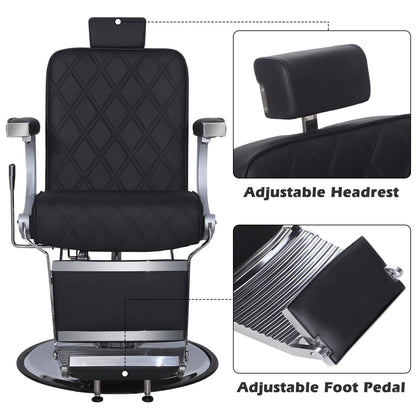 BarberPub Heavy Duty Metal Vintage Barber Chair All Purpose Hydraulic Recline Salon Beauty Spa Shampoo Equipment 3825 (Black with Black Stitches)