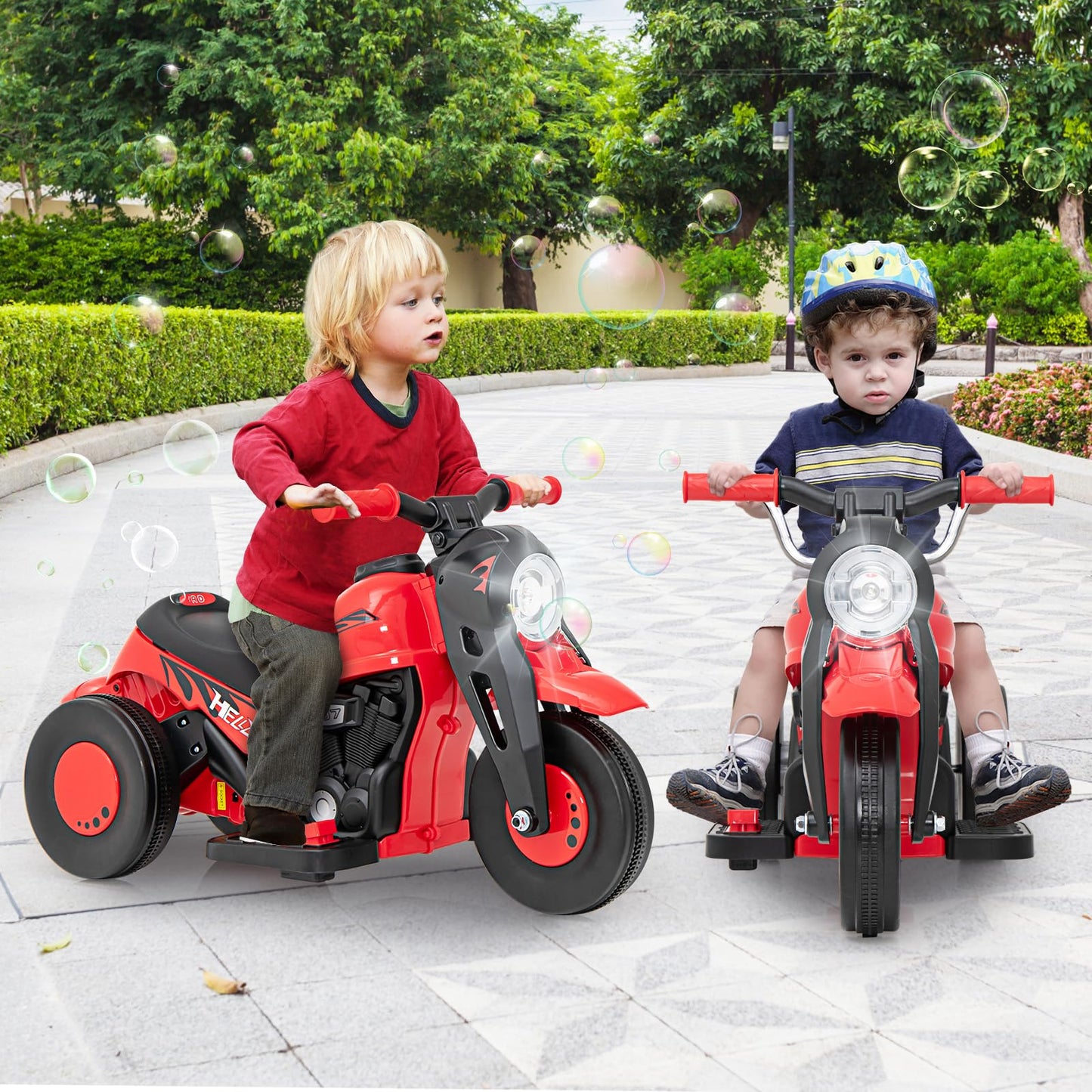 OLAKIDS Kids Motorcycle, 6V Electric Ride On Car with Automatic Bubble Function, Foot Pedal, Headlight, Music, 3 Anti-Skip Wheels Vehicle for Children, Toddler Ages 3+