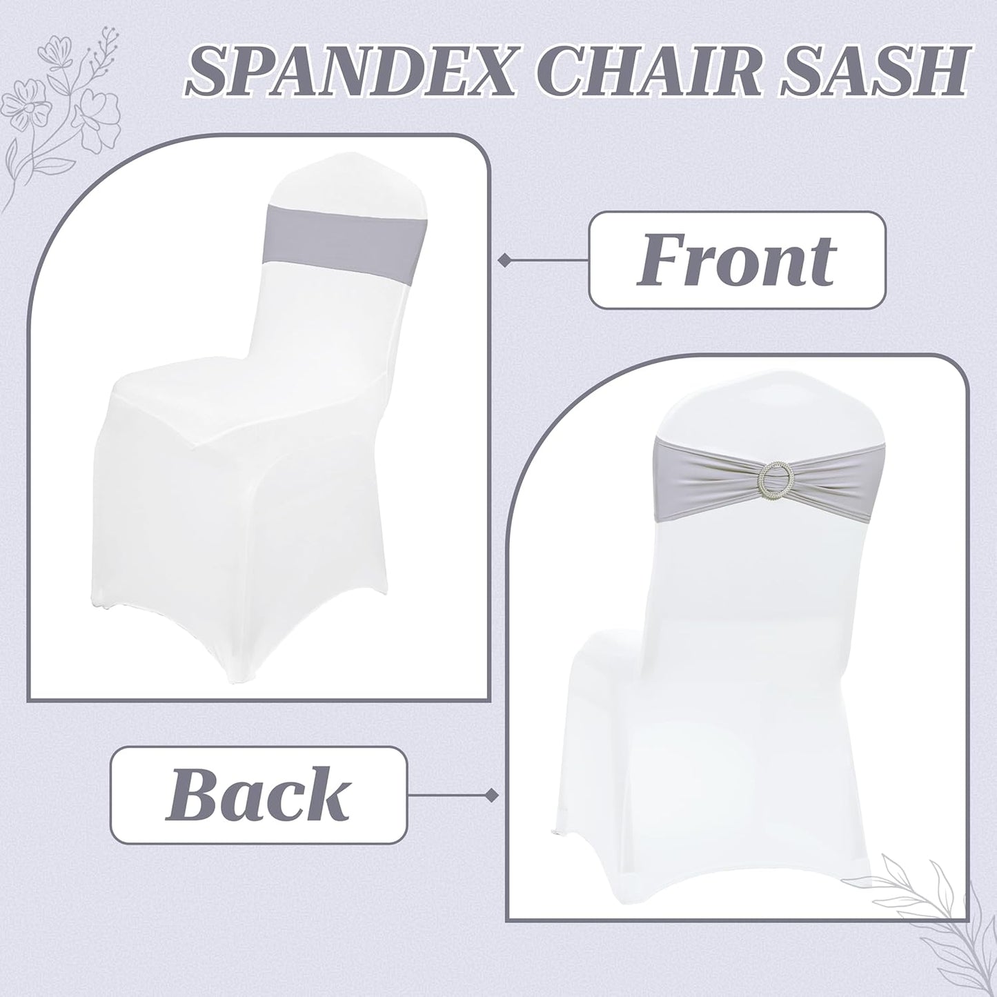 MDS Spandex Chair Sashes - Universal Fit Elastic Stretch Ties with Buckle for Weddings | Light Silver, Pack of 200