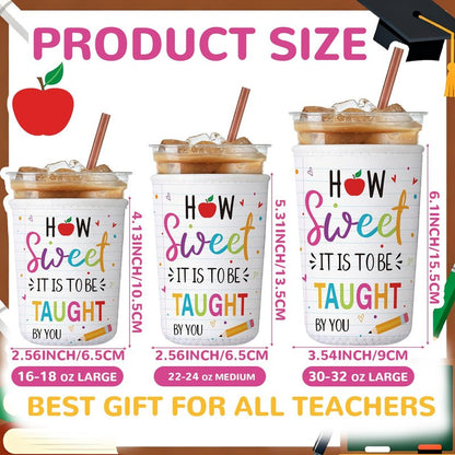 FoldTier 3 Pcs Teacher Appreciation Gifts Reusable Iced Coffee Sleeves Teachers Coffee Sleeves for Iced and Hot Drinks Gifts for End of School Year Graduation(Sweet)