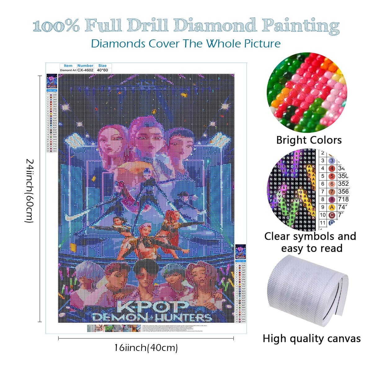 Demon Movies Hunters Diamond Art Kits for Adults-Demon Movies Hunters Diamond Painting Kits- 5d DIY Full Drill Round Rhinestone Gem Art Crafts Paintings for Home Wall Decor (16" L x 24" W)