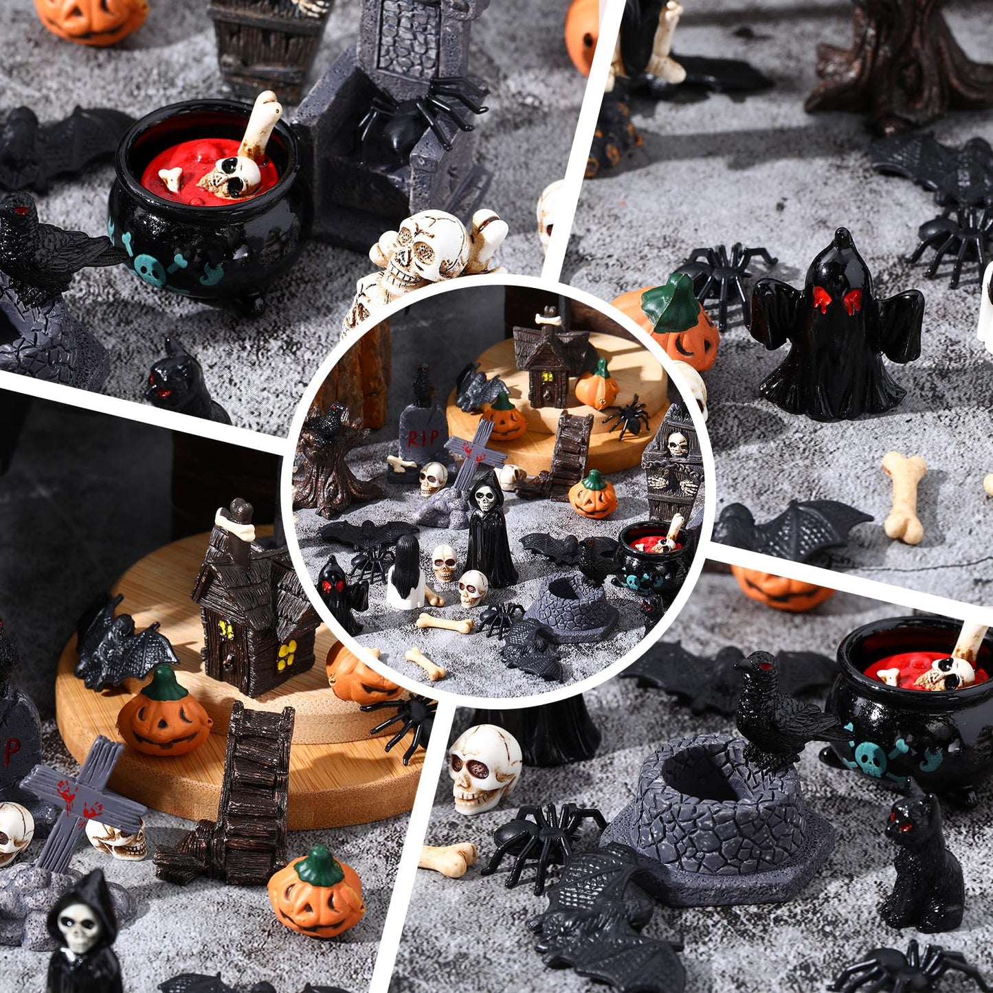 Sonwyoung 58 Pcs Halloween Mini Figurines Set, Plastic Mini Resin Halloween Miniature Landscape Ornaments Decorations for Dollhouse Accessories Garden Village Collections (Bat)