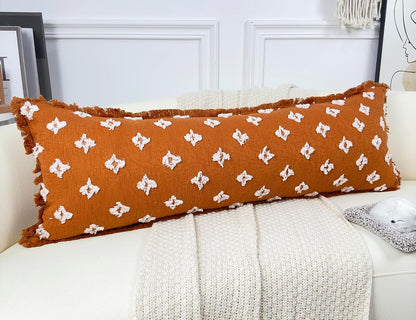 12x48 Fringe,3D Boho Long Lumbar Pillow Cover with Tassel Flower Patterned Extra Decorative Long Lumbar Pillow Cover