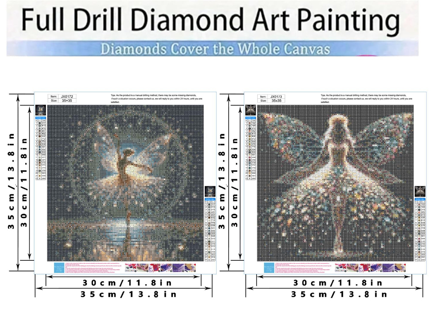 KYOQFVN 2 Pack Angel Diamond Painting Kits for Adults, 5D Colourful Angel Wings Fairy Diamond Art Kits for Adults, Round Full Drill Gem Art Painting Kits for Wall Decor 14x14 Inch