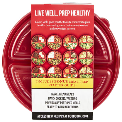 GoodCook Meal Prep Containers Set Microwave & Dishwasher-Safe Round Food Organizers with Labeled Compartments BPA-Free Food Storage Set with Snap Shut Lids Portion Control, 10-Pieces, Red