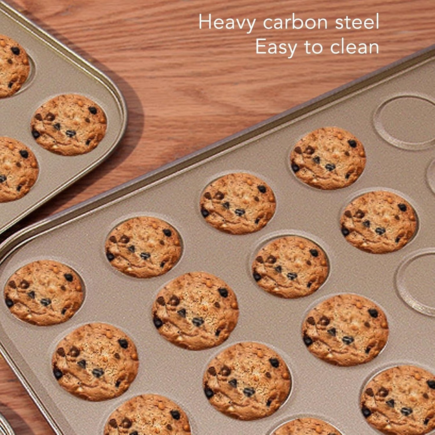 Luqeeg Muffin Top Pan, 15 Hole Carbon Steel Baking Tray with Non Stick Coating for Even Distribution