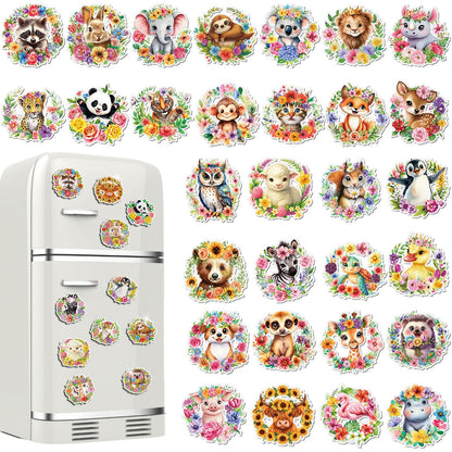 Xuhal 30 Pcs Spring Animal Diamond Painting Magnet Flower Animal Diamond Art Magnet Kits for Adults Floral Wreath Elephant Refrigerator Magnetic Sticker 5D Rhinestone Fridge Sticker for DIY Craft Gift