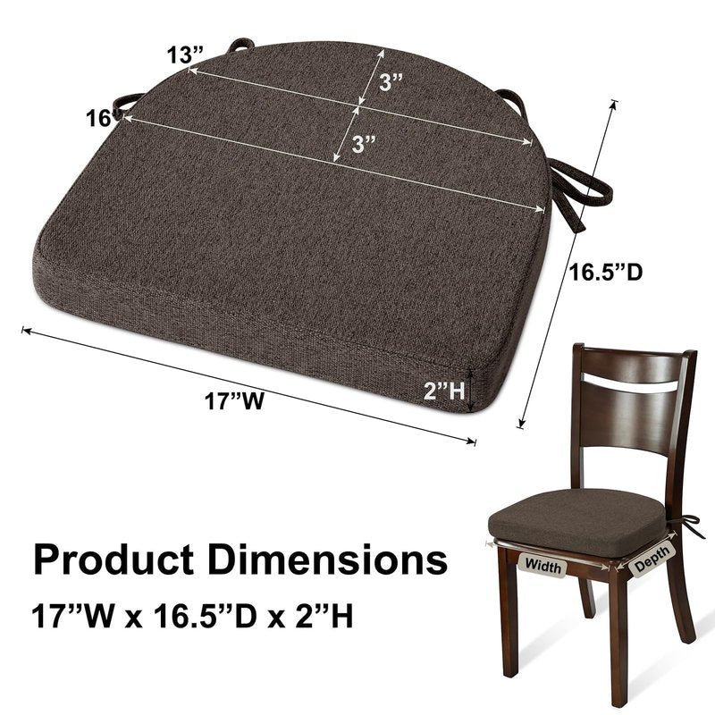 Shinnwa Kitchen Chair Cushions Set of 4, Non-Slip Dining Chair Cushions with Ties and Machine Washable Cover, 4 Pack, 17 x 16.5 x 2in, Dark Brown