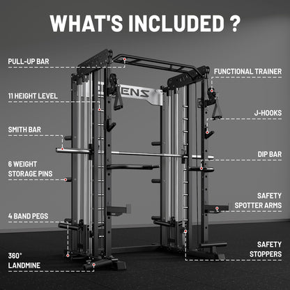 JELENS Smith Machine for Home Gym, Multi-Function M12 Power Cage, Squat Rack with Smith Bar and More Attachment (Black, M12 Smith Machine)