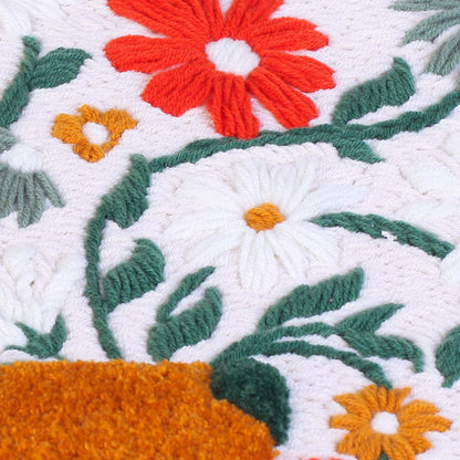 Harimau Punch Needle Kit for Beginners | Punch Embroidery with Red & White Flower Pattern on Beige Backdrop | Craft Kit Includes Embroidery Tools, Yarns,Stitch Book & Video Tutorial | Gifts for Women