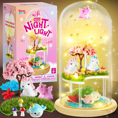 Make Your Own Unicorn Night Light - Birthday Crafts Gifts for Girls Kids, Unicorns Terrarium Kit for Kids, 3-in-1 Unicorn Toys Presents, Arts and Crafts for Girl Aged 6 7 8-12