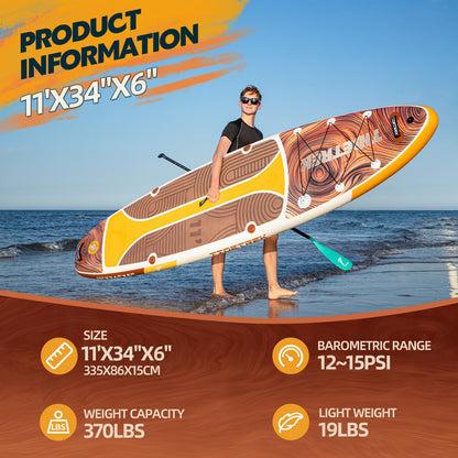 TIDETREK 11'/11'6" x 33"/34" x 6" Inflatable SUP Paddle Board – Extra-Wide, Stable Stand Up Paddle Board with Premium Full Accessory Set for Adults & Youth (Earth Pulse, 11'x34 x6)