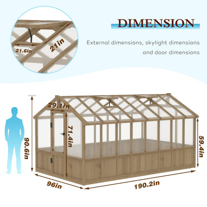 MUPATER 8 x 16 FT Wooden Greenhouse for Outdoor, Heavy Duty Greenhouse Kit with Window Vent and Lockable Door, Walk-in Green Houses for Patio, Garden, Backyard and Lawn, Brown
