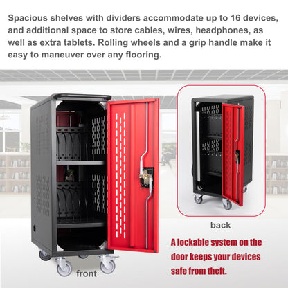 16 Device Mobile Charging Station for Laptops/Tablets/iPads/Chromebooks,16 Bay Lockable Charging Cabinet with Cable Management & Power Strip Included, School Charging Storage Carts,Easy Assembly