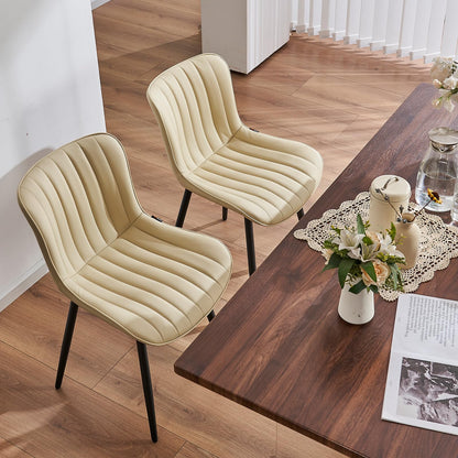 YOUNUOKE Mid-Century Modern Dining Chairs Set of 2, Beige PU Leather Upholstered Kitchen Chairs with Black Metal Legs, Armless Accent Chair for Dining Room, Guest Reception Room